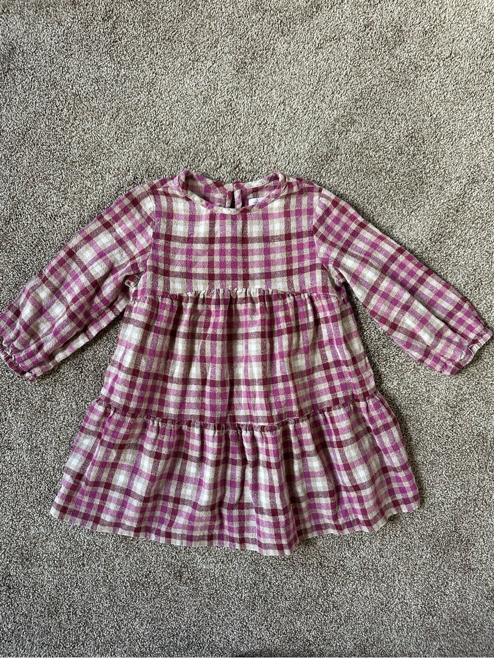 Zara Pink and Cream Plaid Tiered Dress